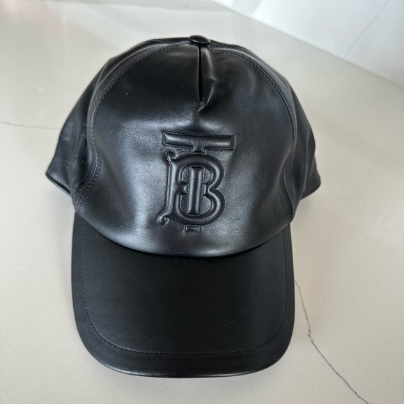 AUTH NWOT Burberry Leather Hat Black Sz M - Picture 1 of 3